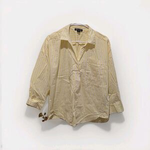 Nautica Size Large Yellow & White Stripe Cotton Pullover Blouse